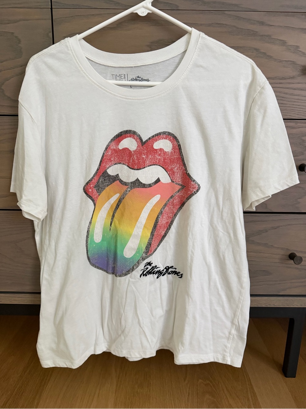 the Rolling Stones Graphic Tee with Rainbow Tongue Logo
